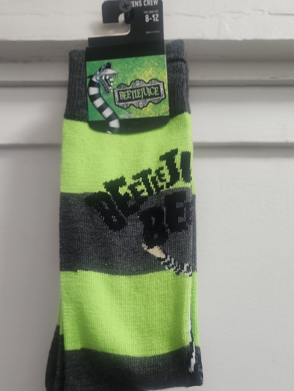 Neon Green & Gray Crew Socks - Unisex Beetiejuice